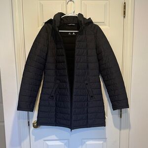 Nautica Women's Dark Gray Puffer Jacket- Longline Quilted Jacket